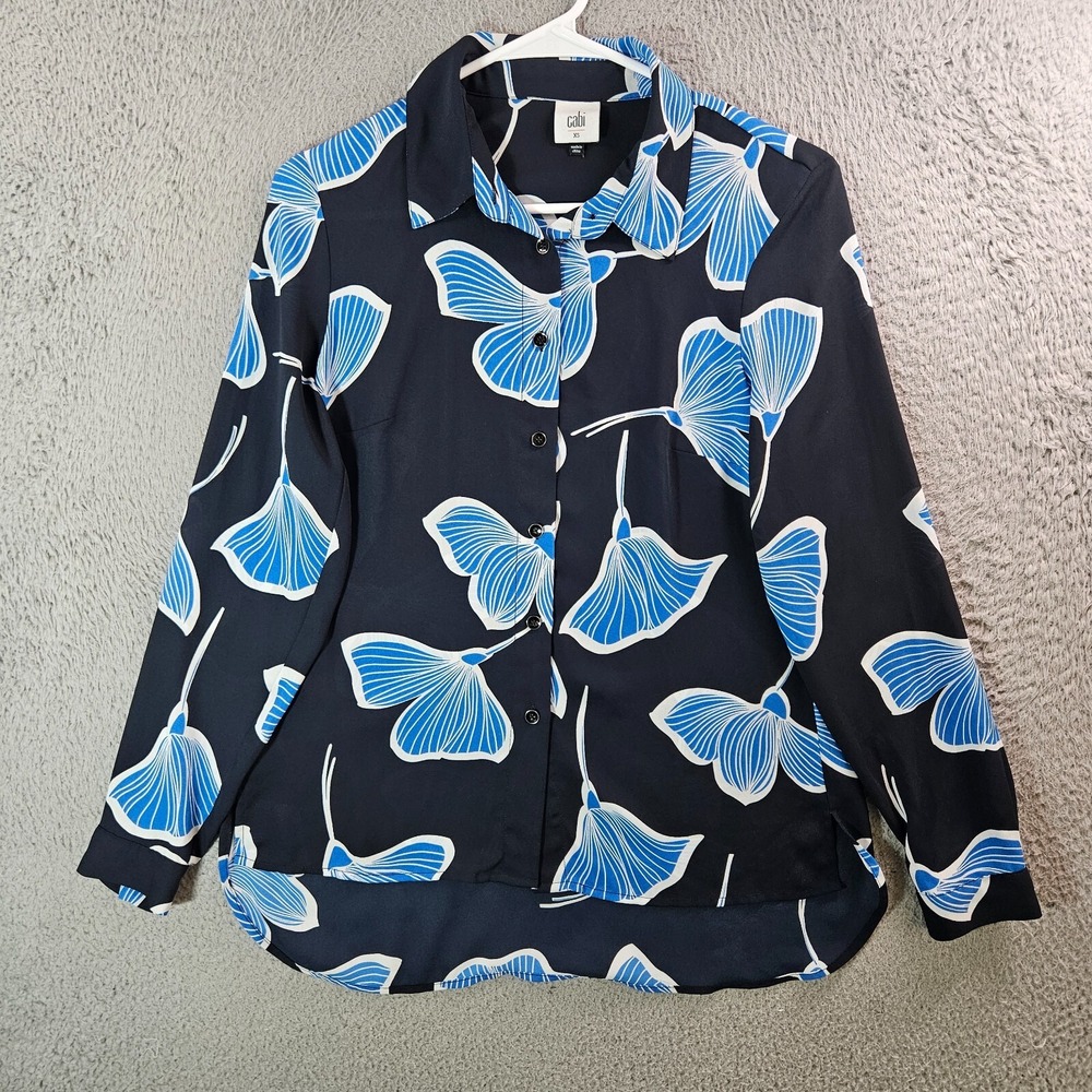 Cabi Shirt Top Women XS Buttonā Up Long Sleeve Floral Standout Navy White